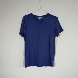 Calvin Klein Blue Striped Shirt Mens Regular Fit Cotton Short Sleeve Size Large